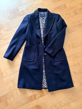 Banana Republic Leopard-Lined black Women's Wool Blend long pea Coat